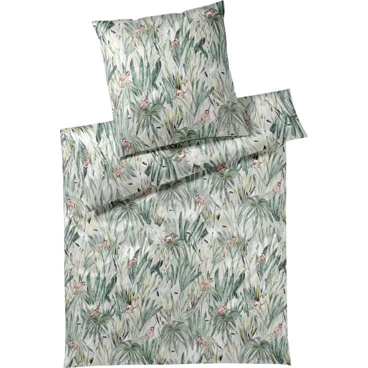 Elegante Bambus Satin Bettwäsche Monkeys 24574-4 grün Affe 135x200 – Bild 1