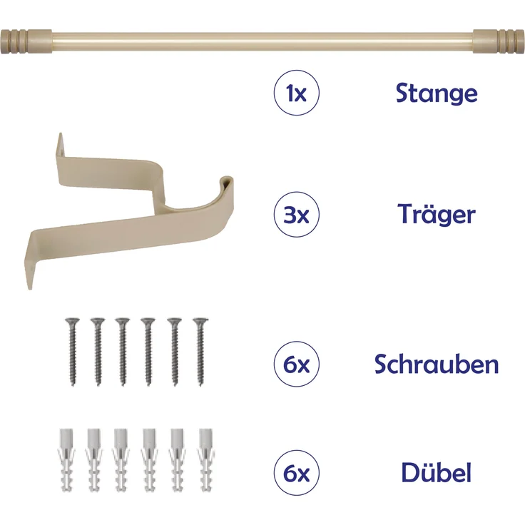 Gardinenstange "Modern" ausziehbar 115 bis 200 cm, Durchmesser 16mm/19mm - Edelstahl - Stil-Garnitur, 1-Lauf Metall Stange – Bild 5