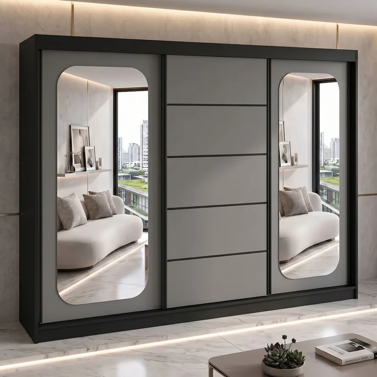 BELANO Schwebetürenschrank 200 cm mit Spiegel – Kleiderschrank mit Schiebetüren, Innenausstattung: Standard – Bild 2