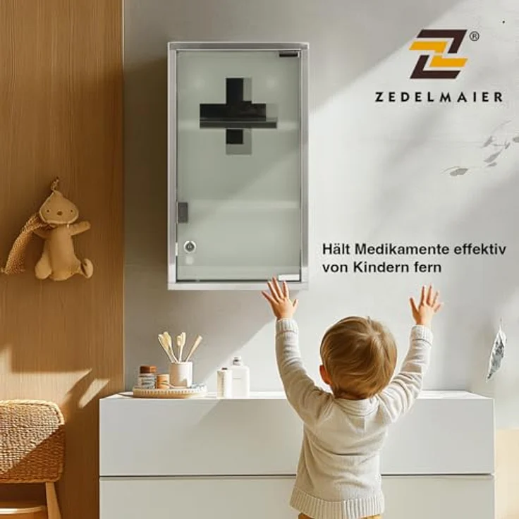 Zedelmaier Medizinschrank aus Edelstahl,Medikamenten Aufbewahrung,Medikamentenschrank 3 Fächer,Apothekerschrank,Medizinschrank hängend,Abschließbarer Medizinschrank,48 x 27 x 12 cm,Silber – Bild 6