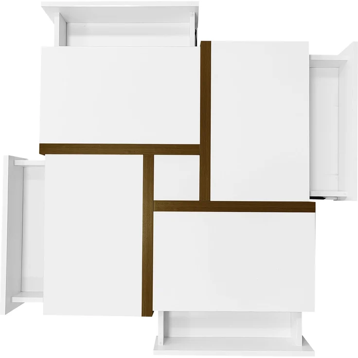 Merax Hochglanz-Couchtisch, Tisch mit 4 Schubladen, einzigartige Farbabstimmung und Liniendesign, Stauraum unten. 78*78*34,8cm, Weiß und Holzfarbe – Bild 9