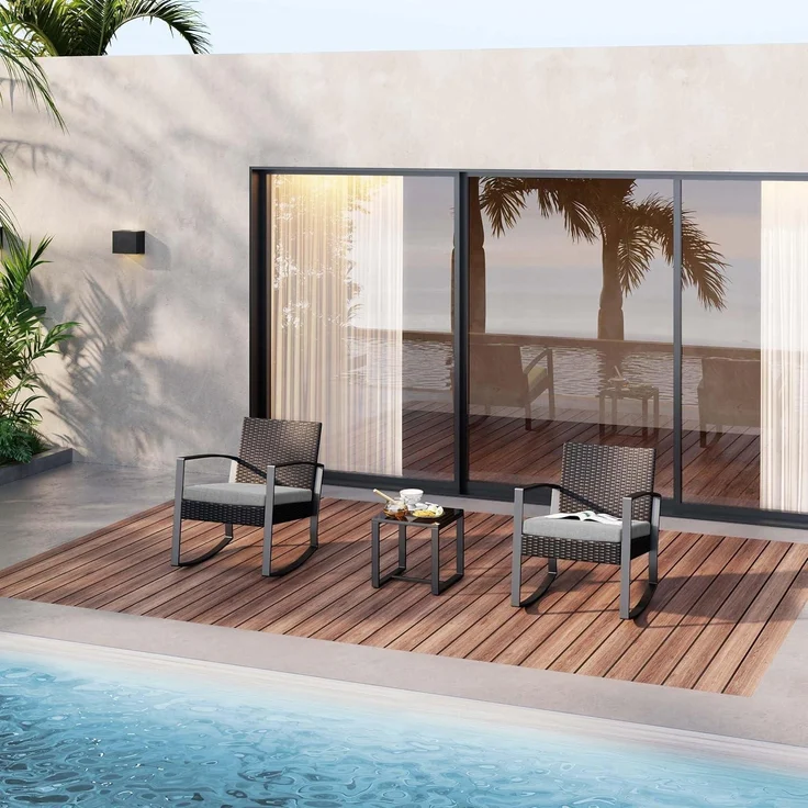 Bealife Gartenmöbel Set Balkon 2 Personen Outdoor Rattan Terrasse Pool – Bild 3