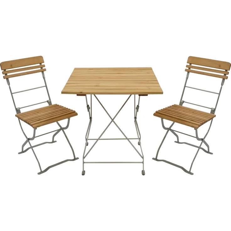DEGAMO MÜNCHEN Garnitur 3-teilig, Metall + Robinie, verzinkt/natur, Tisch 70x70cm