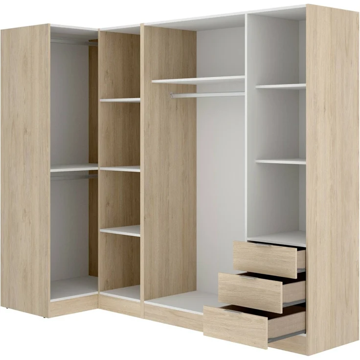Dmora Großer Kleiderschrank Atena, Eckschrank für Schlafzimmer, Eckschrank mit 5 Flügeltüren, 214 x 91 x 184 cm, Eiche – Bild 4