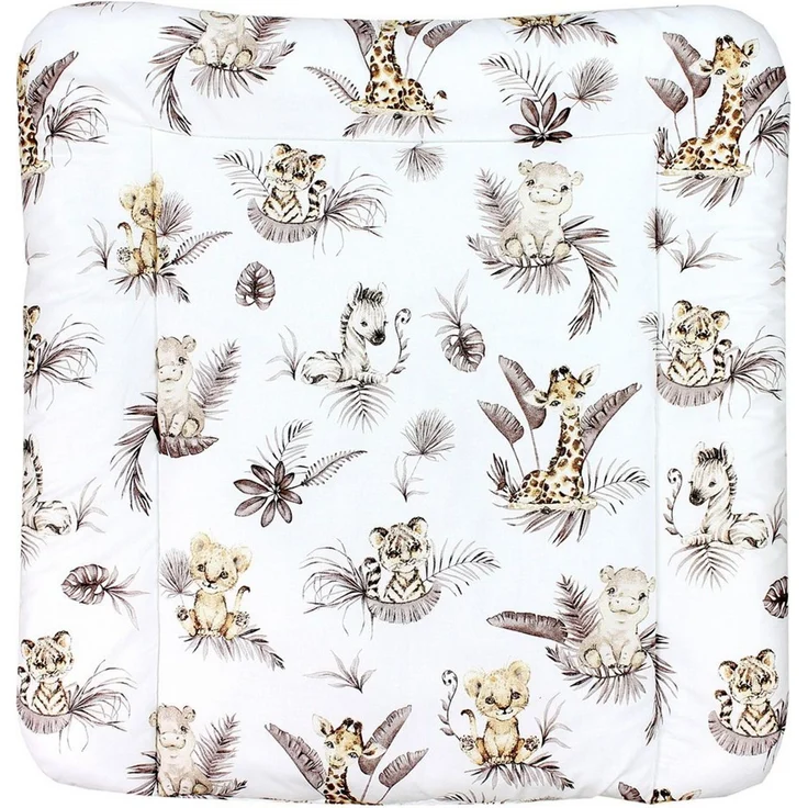 TupTam Baby Wickeltischauflage mit Baumwollbezug Gemustert, Farbe: Löwe/Blätter/Beige, Größe: 70x50 cm – Bild 1