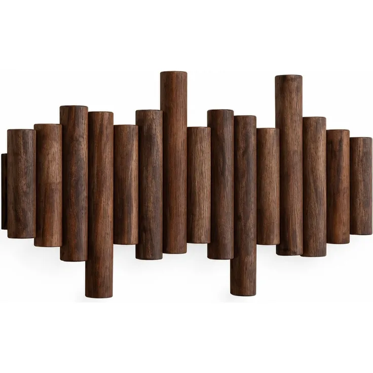 Wandgarderobe im Klaviertasten-Design mit 5 Haken für Flur und Eingangsbereich Braun 42 x 26 x 6 cm
