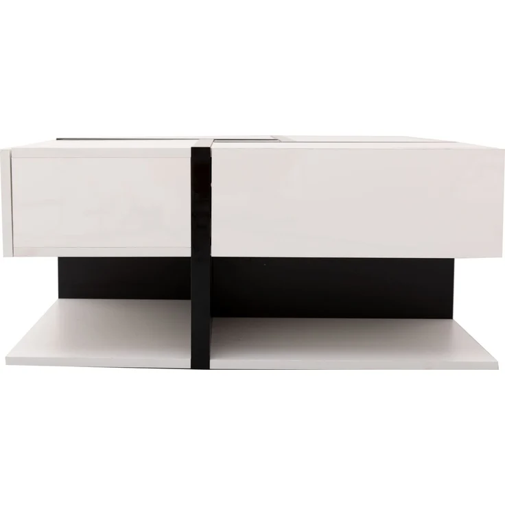 Quadratischer Couchtisch Hochglanz Weiß Schwarz mit 4 Schubladen Wohnzimmer Tisch Ablage Modern Design – Bild 9