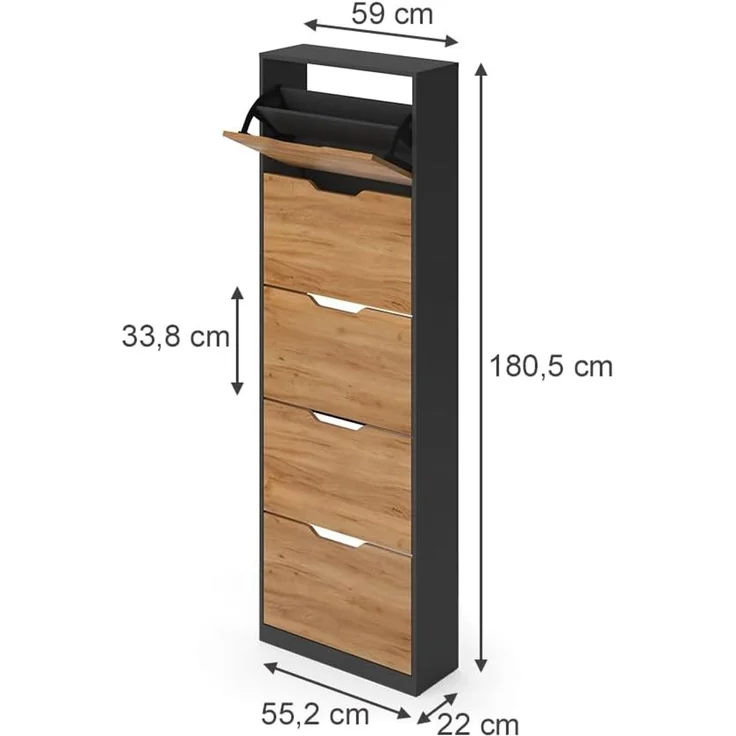 Schuhkipper Luca Anthrazit/Goldkraft Eiche 59 x 180.5 cm mit 5 Kippfächern Vicco – Bild 2