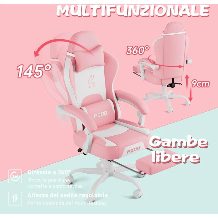 Gaming Stuhl Rosa Mädchen Teenager Bürostuhl PC Stuhl Fußstütze Pink – Bild 6