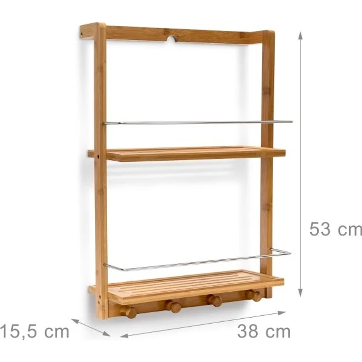 Relaxdays Duschregal mit 2 Ablageböden, Bambus natur, 38 x 15,5 x 53 cm – Bild 4