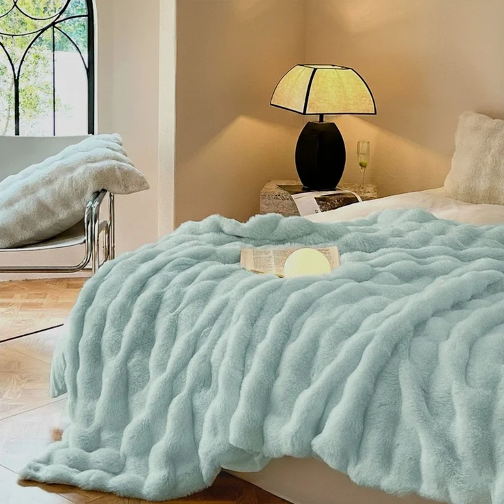 Wohndecke Kuscheldecke Kaninchen Plüsch Decke, KEAYOO, Kunstfell Warme Kuscheldecke für Couch Bett Sofa – Bild 2