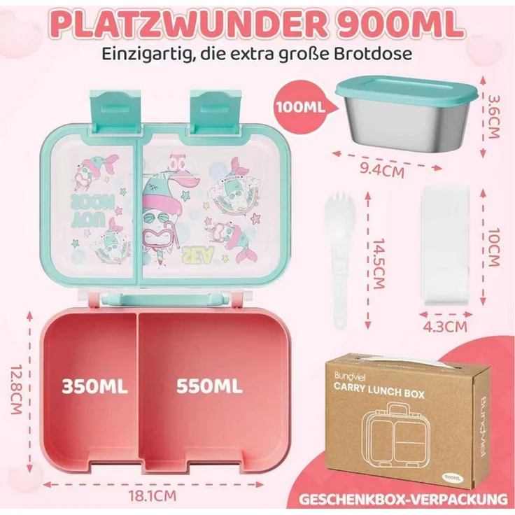 Bundviel Lunchbox Brotdose Kinder mit Fächern Bento Box Auslaufsicher Lunchbox – Bild 1