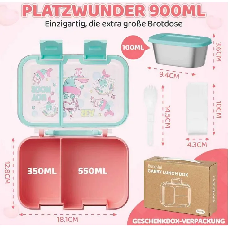 Bundviel Lunchbox Brotdose Kinder mit Fächern Bento Box Auslaufsicher Lunchbox