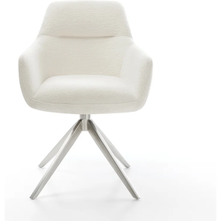 Drehstuhl Pejo-Flex Bouclé Soft Beige Kreuzgestell breit Edelstahl 360° drehbar Wippfunktion Taschenfederkern – Bild 2