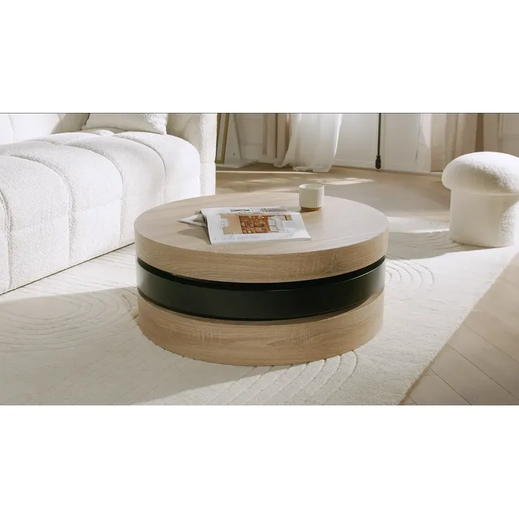 Vente-unique - JANITA Couchtisch Holz, Platte Weiß - B 80 cm x H 32,5 cm x L 80 cm – Bild 2