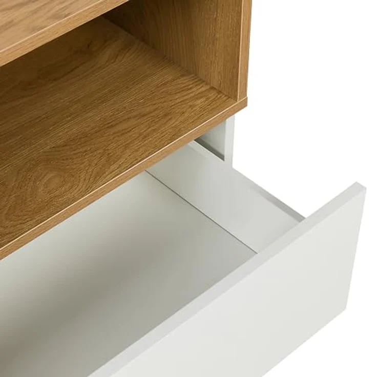 hjh LIVING Sideboard mit 5 Schubladen 120 x 40 x 76 cm MELMO S Schubladenkommode im skandinavischen Stil, griffloses Design, Weiß/Eiche – Bild 7