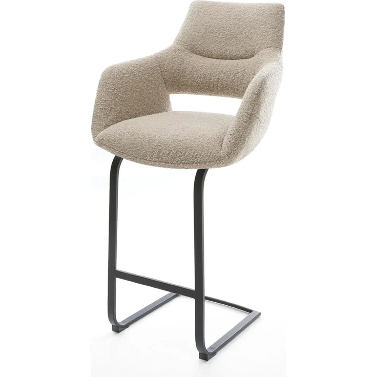 Barstuhl Yago-Flex Bouclé Schlamm Freischwinger Flach Metall Schwarz Taschenfederkern – Bild 2
