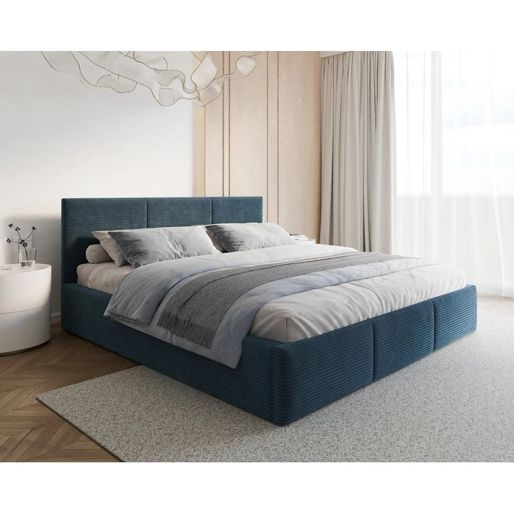 thematys Polsterbett mit Bettkasten & Lattenrost – Stauraumbett Cord 120x200cm, mit 23 cm Taschenfederkern-Matratze H2, Blau, Art.-Nr. S05EG0T8P09 – Bild 2