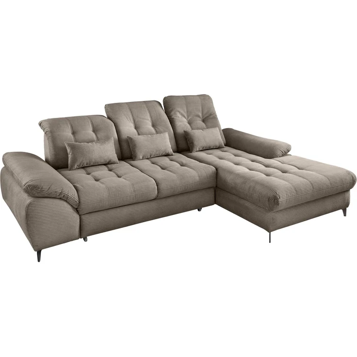 Polsterecke >Devland< Schlaffunktion, Stauraum, Cord grau-braun - 273x105x189cm (BxHxT) – Bild 6