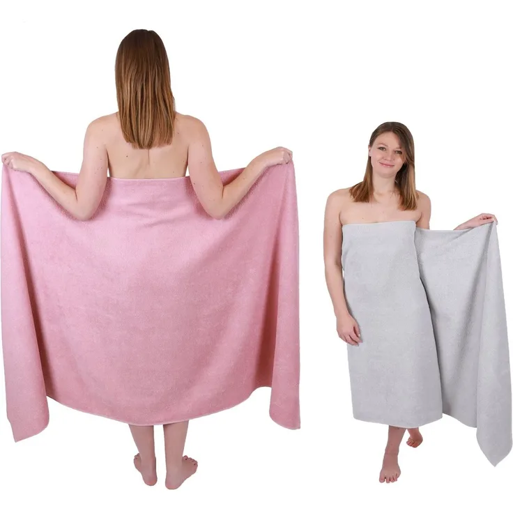 Betz Badetuch 2 Stück Badetücher groß XXL Berlin 100 x 200 cm Badetuch Saunatuch, 100% Baumwolle (2 Stück, 2-St), Farbe Lotus-Silbergrau