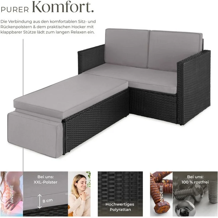 tectake Loungeset Rattan Lounge, (Set, 2-tlg), 2-Sitzer – Bild 2