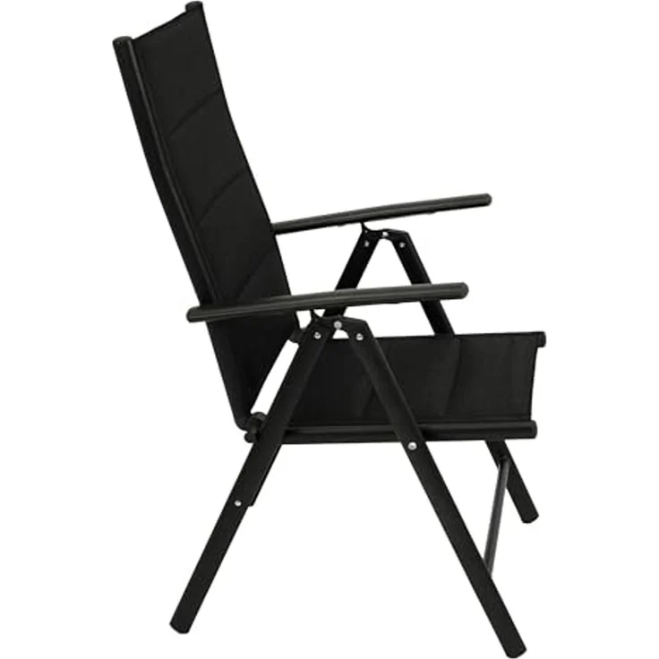 DEGAMO Garten-Essgruppe MILOS 9-teilig, 8x Klappsessel, 1x Ausziehtisch 150/200x90 cm, Alu anthrazit + Akazie – Bild 7