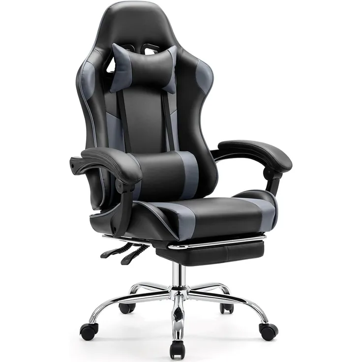 DUMOS Gaming Stuhl Ergonomischer Gaming Stuhl mit Fußstütze Atmungsaktiver PC Stuhl mit verstellbare Lendenkissen Kopfkissen und Armlehnen 150 kg Belastbarkeit Drehsessel