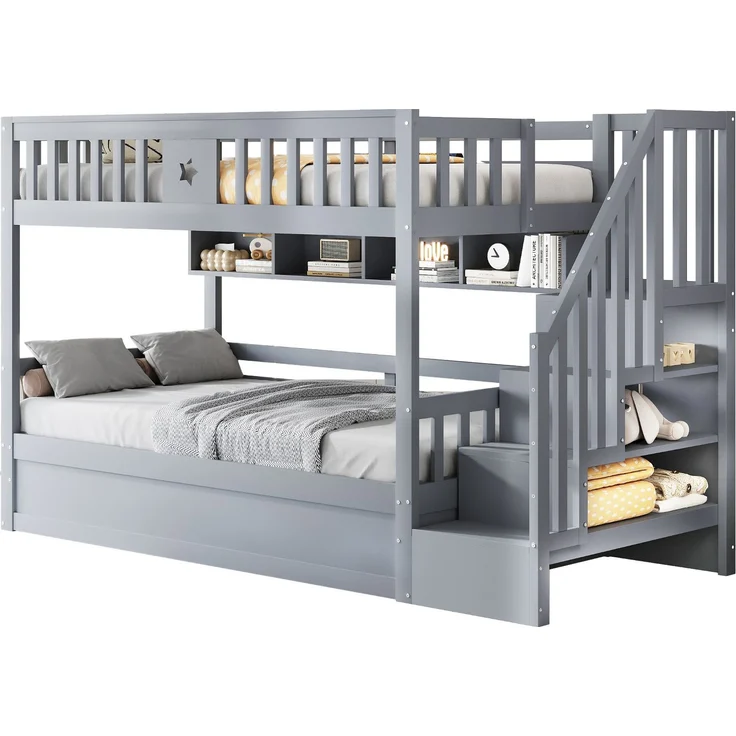 ZUBALIYA Bettgestell für Matratzen 253 x 95 x 151 cm, Bettgestell aus Holz, als Schlafplatz für Schlafzimmer und Gästezimmer, Grau – Bild 5