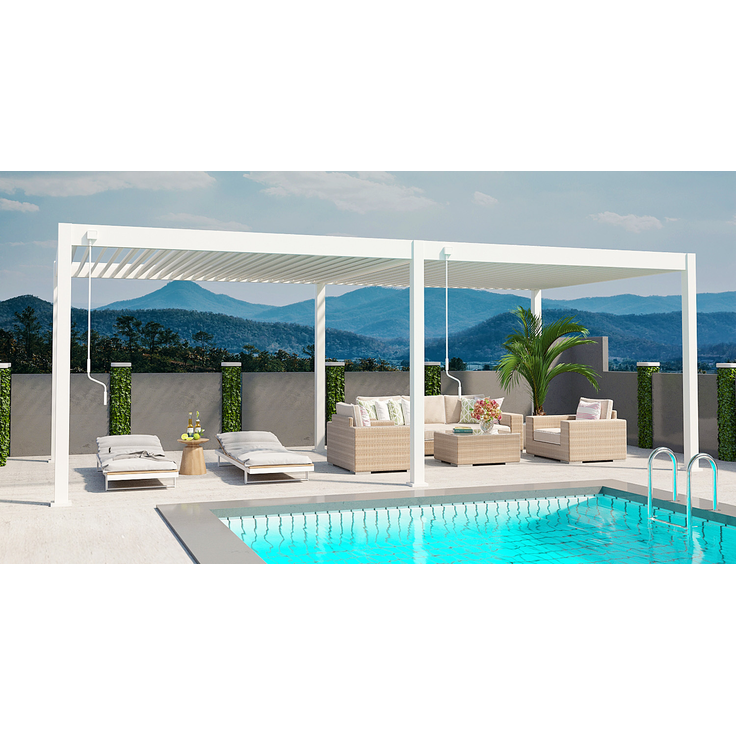 Weide Deluxe | Pergola Voll Aluminium freistehend | 3,6 x 7,2 M | Lamellendach weiß – Bild 11