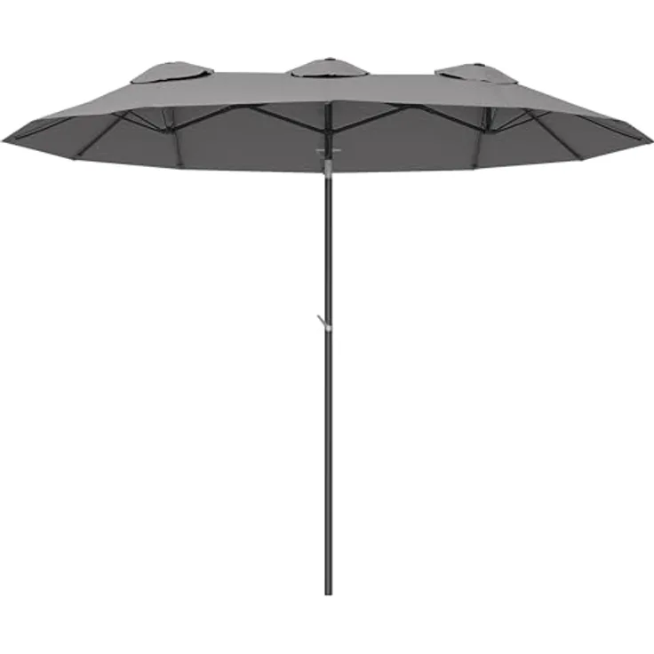 Outsunny Doppelsonnenschirm, grau, 147x285 cm, mit Handkurbel und neigbarem Schirmdach