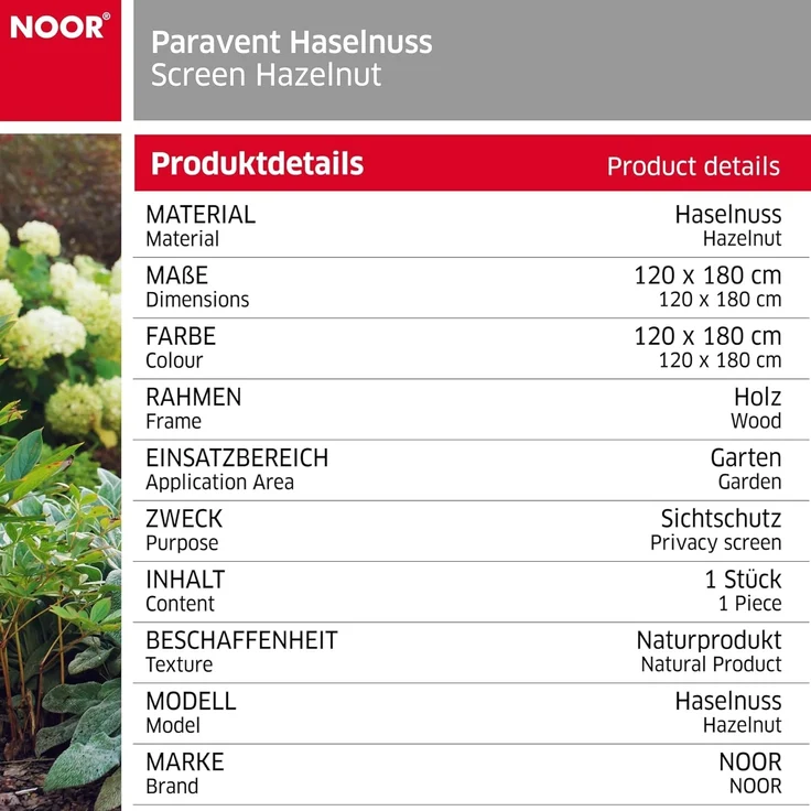 NOOR Paravent Haselnuss - klappbar - Sichtschutz-Module (3 St), aus Naturmaterialien - Sichtschutz für Garten, Terrasse und Balkon – Bild 4