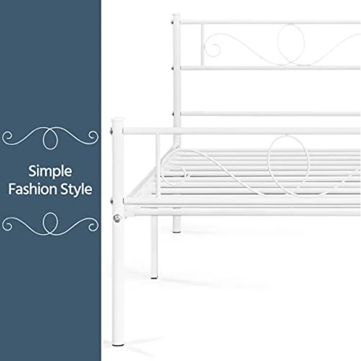 Yaheetech Bettrahmen Metallbett Bettgestell aus Metall, Einzelbett für 90x190 cm Matratze, Gästebett für kleine Räume, Weiß – Bild 8