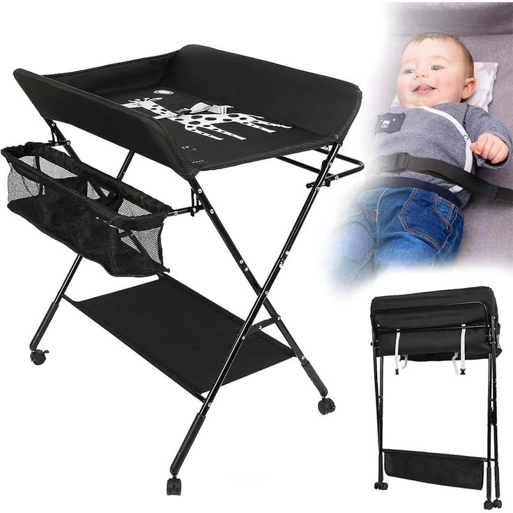 Wickeltische, Wickeltisch und Badewanne, 2-in-1, für Babys von Geburt bis 12 Monate (bis zu 25 kg), faltbar und tragbar, Wickeltisch für Babys (schwarz) – Bild 9