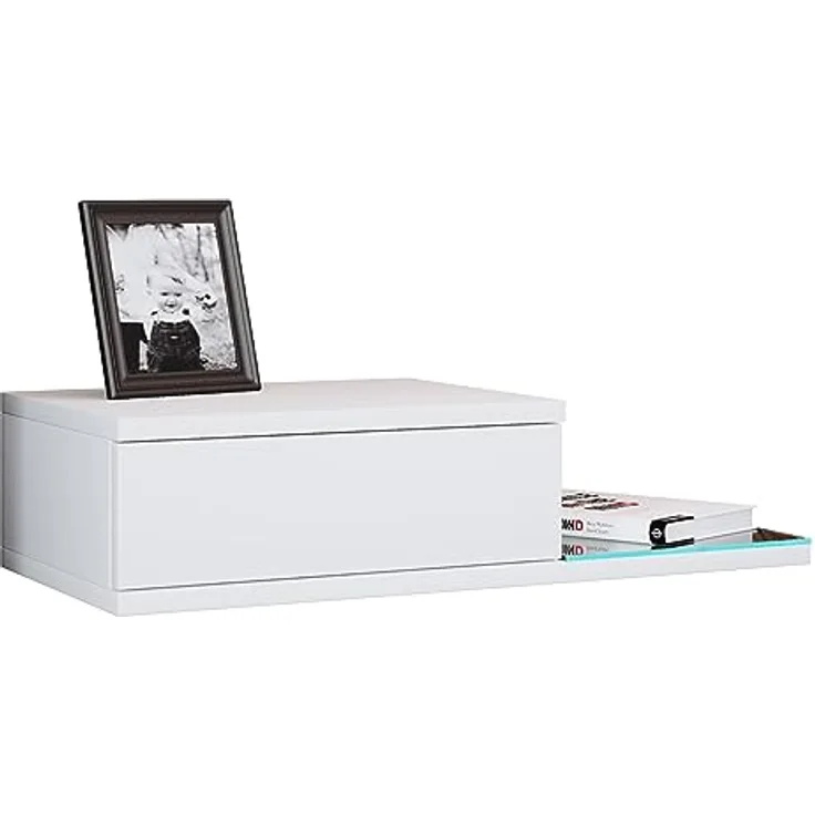 MID.YOU Nachtschrank, Weiß, aus Glas und Holzwerkstoff, 1 Schublade, 65x15x30 cm