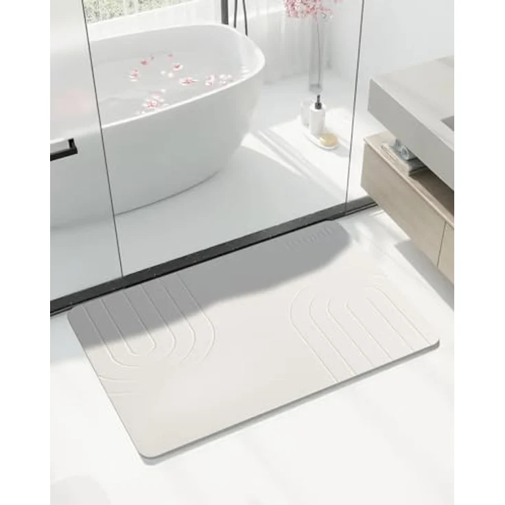 Ribelli Kieselgur Badematte rutschfest 60x39 cm, Duschvorleger Badvorleger Schnelltrocknend, 100% Natürlich Stein Bodenmatte, Bad Matte Super Saugfähig Badezimmermatte – Bild 2