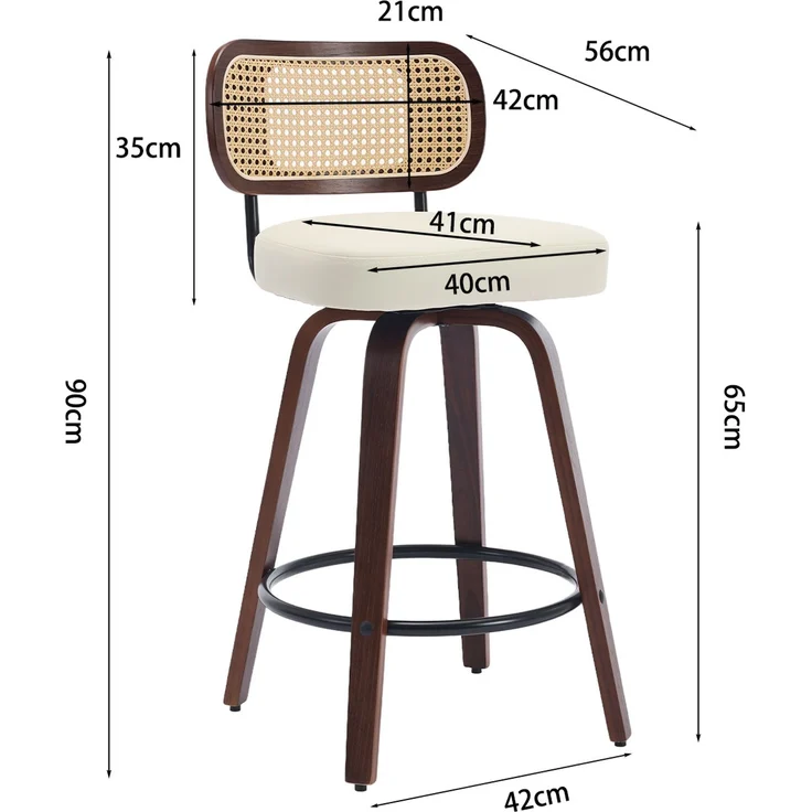 Set of 3 Counter Height Bar Stools - 26 inch Rattan Counter Height Stools with Cane Back, Upholstered Seat, Walnut Craftsmanship, Swivel Counter Stools for Island/Counter(Walnut/Beige) ,DE3866BG--Beige--56x43x90cm--YOUDENOVA – Bild 8