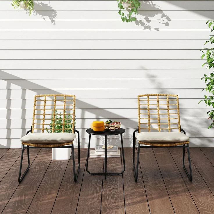 Outsunny Balkonmöbel Set, Stahl, PE-Rattan, Beige, 56L x 67B x 78H cm – Bild 9