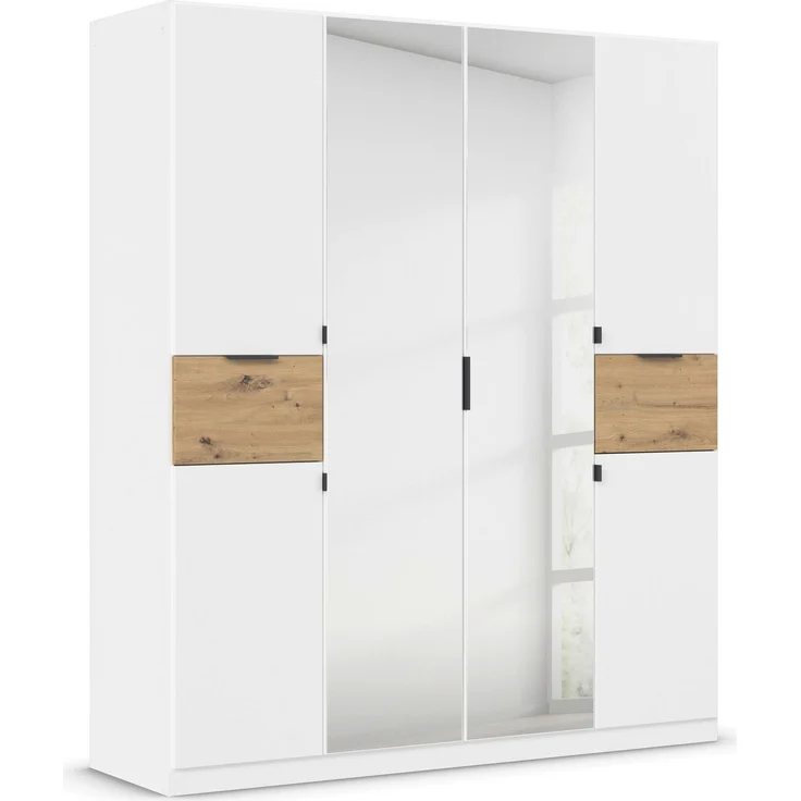 rauch Kleiderschrank, Drehtürenschrank TICAO, 6-türig, 2 Spiegeltüren, 2 Schubkästen, inkl. Türdämpferset, Alpinweiß, 181 x 210 x 54 cm – Bild 3