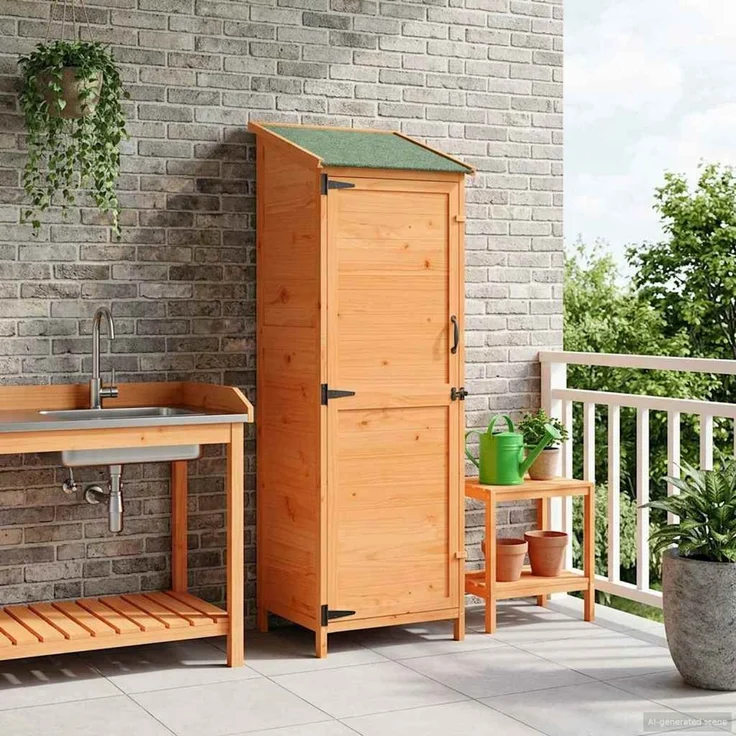 vidaXL Gartenschuppen Braun 59,5 x 56 x 176,5 cm Massivholz aus Fichte 42033447 – Bild 3