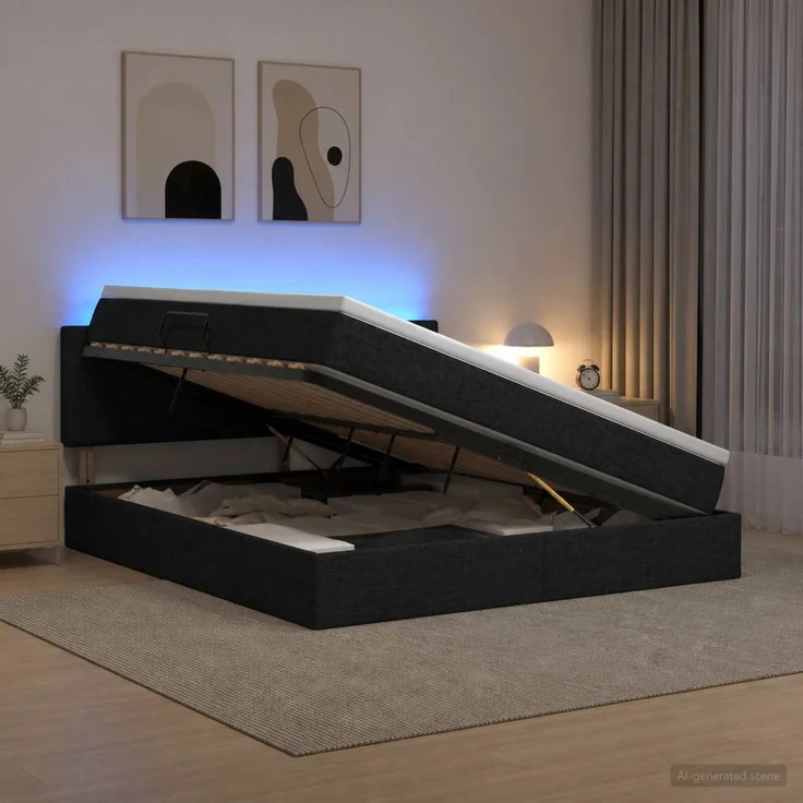 vidaXL LED-Speicherbett mit Matratze Schwarz 140 x 190 cm Stoff 3459062 – Bild 1