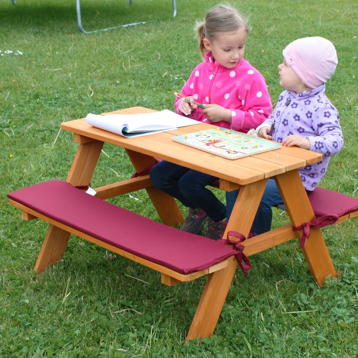 HABAU Kinderpicknickbank aus Holz mit Polster, Braun, 89 x 79 x 50 cm – Bild 2