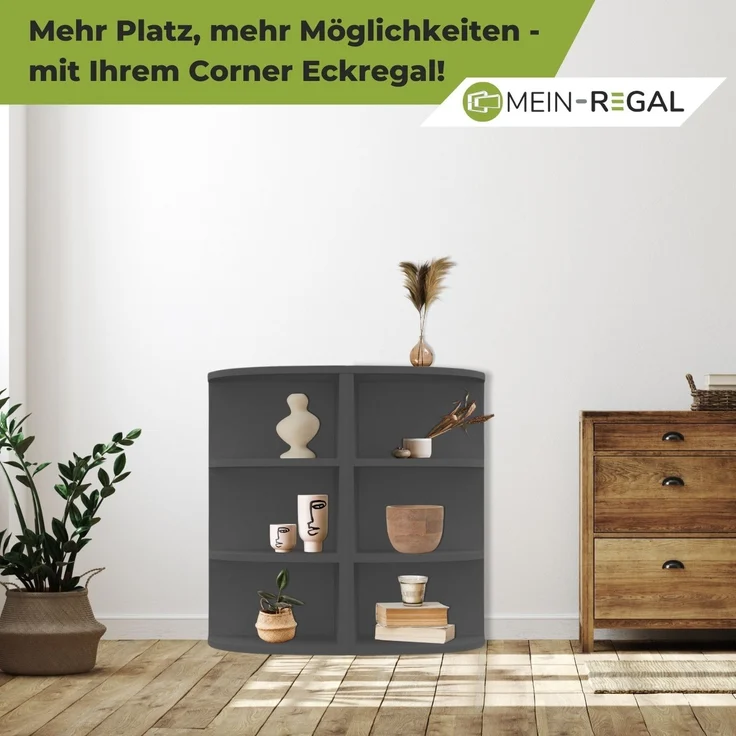 Coemo Eckregal Corner 60 aus Holz 3 Etagen Anthrazit – Bild 5
