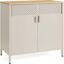 SONGMICS Metallschrank, mit Doppeltür, Magnetverschluss, verstellbarer Einlegeboden, Stahlgestell sandbeige-naturbeige, 40 x 80 x 76 cm