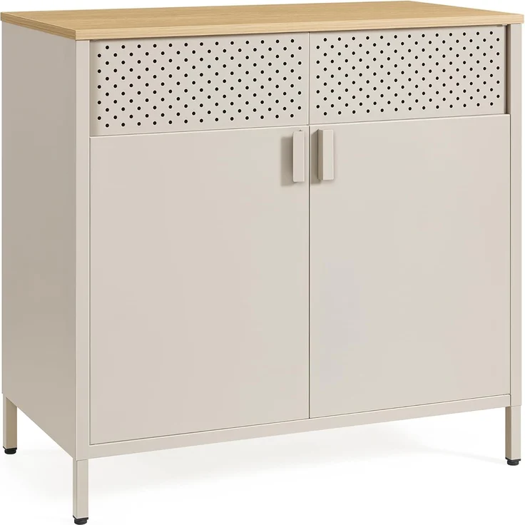 SONGMICS Metallschrank, mit Doppeltür, Magnetverschluss, verstellbarer Einlegeboden, Stahlgestell sandbeige-naturbeige, 40 x 80 x 76 cm – Bild 1