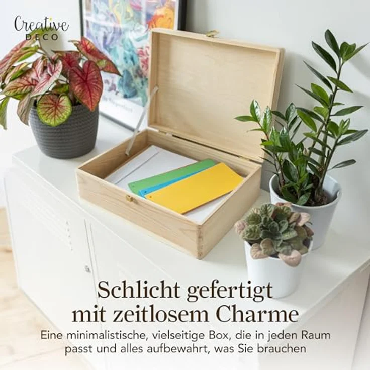 Creative Deco Holzkiste Natur mit Deckel und Schloss, Erinnerungsbox Baby Groß Holzbox mit Deckel Unlackiert Kasten – Bild 5