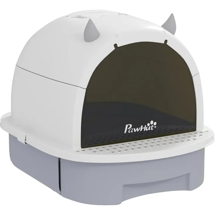 Katzentoilette 40,5 x 52 x 39 cm mit Deckel, Bodenschublade und Streuschaufel – Grau