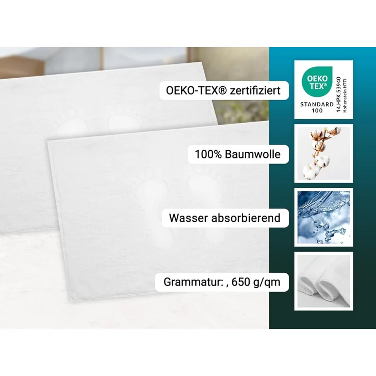 ZOLLNER 2er Set Badvorleger 50x70 cm Baumwolle 650 g/qm Fußabdruck – Bild 3