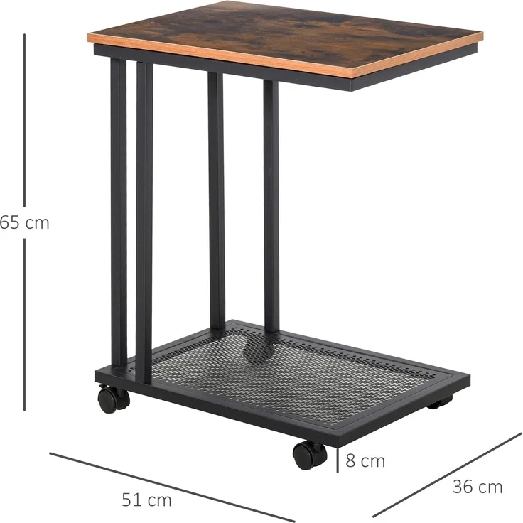 HOMCOM Couchtisch, MDF, Metall, Schwarz + Walnuss, L51 x B36 x H65 cm – Bild 3