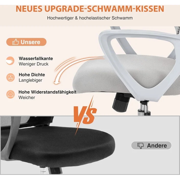 Sweetcrispy Bürostuhl Ergonomisch, Schreibtischstuhl mit Lendenwirbelstütze, Verstellbaren Armlehnen Drehstuhl, Höhenverstellbarer Office Chair, Bürostühle Geeignet für Büro und Schlafzimmer (Grau) – Bild 6