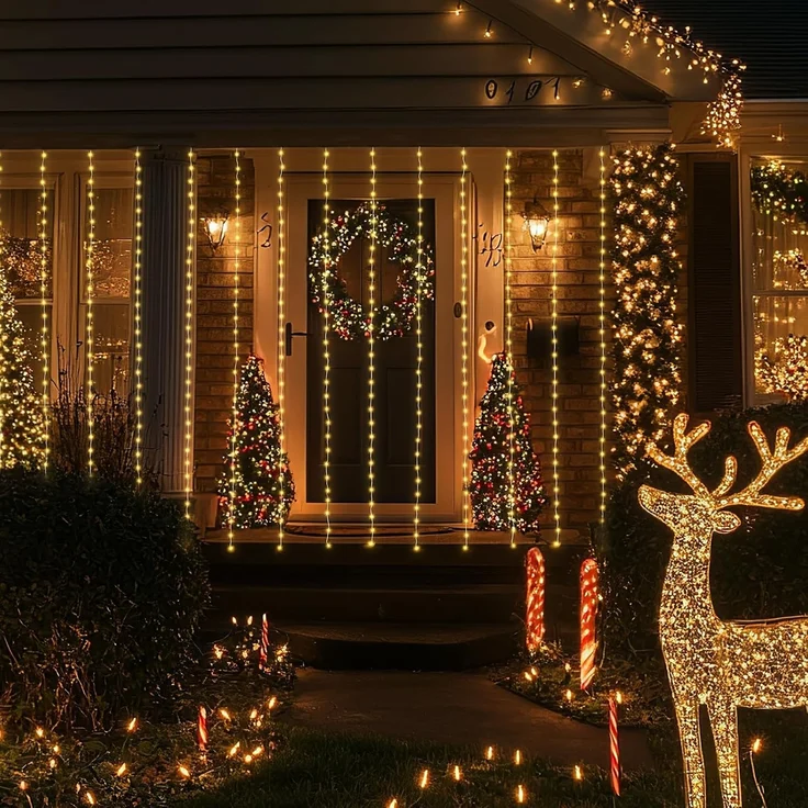 Salcar LED-Lichterkette, 8 Modi, Vorhang Innen&Außen, 300 LED, Kupferdraht Warmweiß, 3x3 m – Bild 7